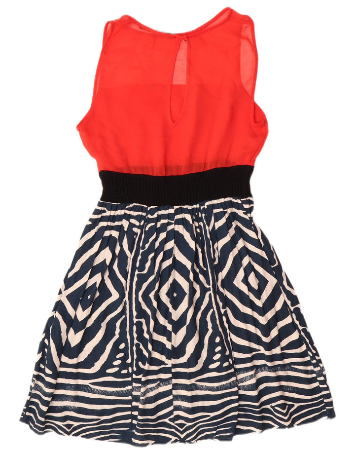 Zara Vestido Básico Sin Mangas Acampanado para Mujer UK 40 Medio Rojo Geométrico Moderno