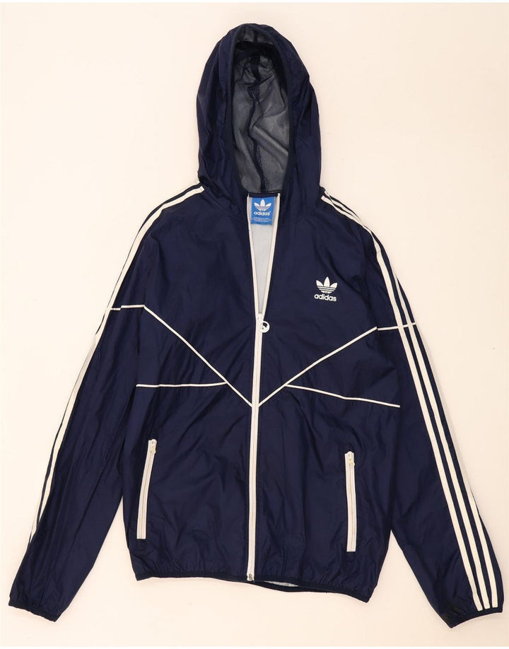 Adidas Chaqueta impermeable con capucha para hombre UK 38 Medium Azul marino Poliéster