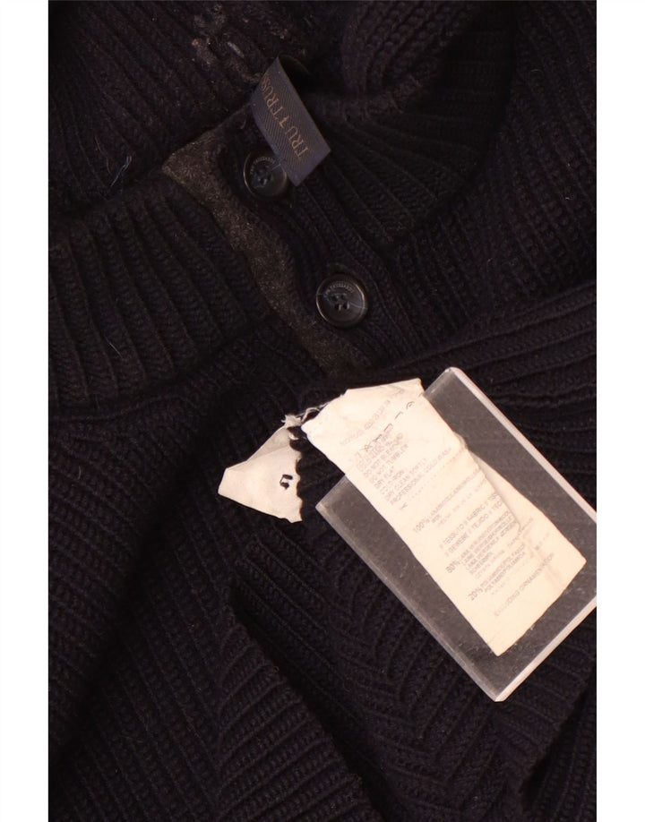 Jersey Trussardi Hombre Con Capucha Y Cuello Botonado De Lana Azul Marino Mediano
