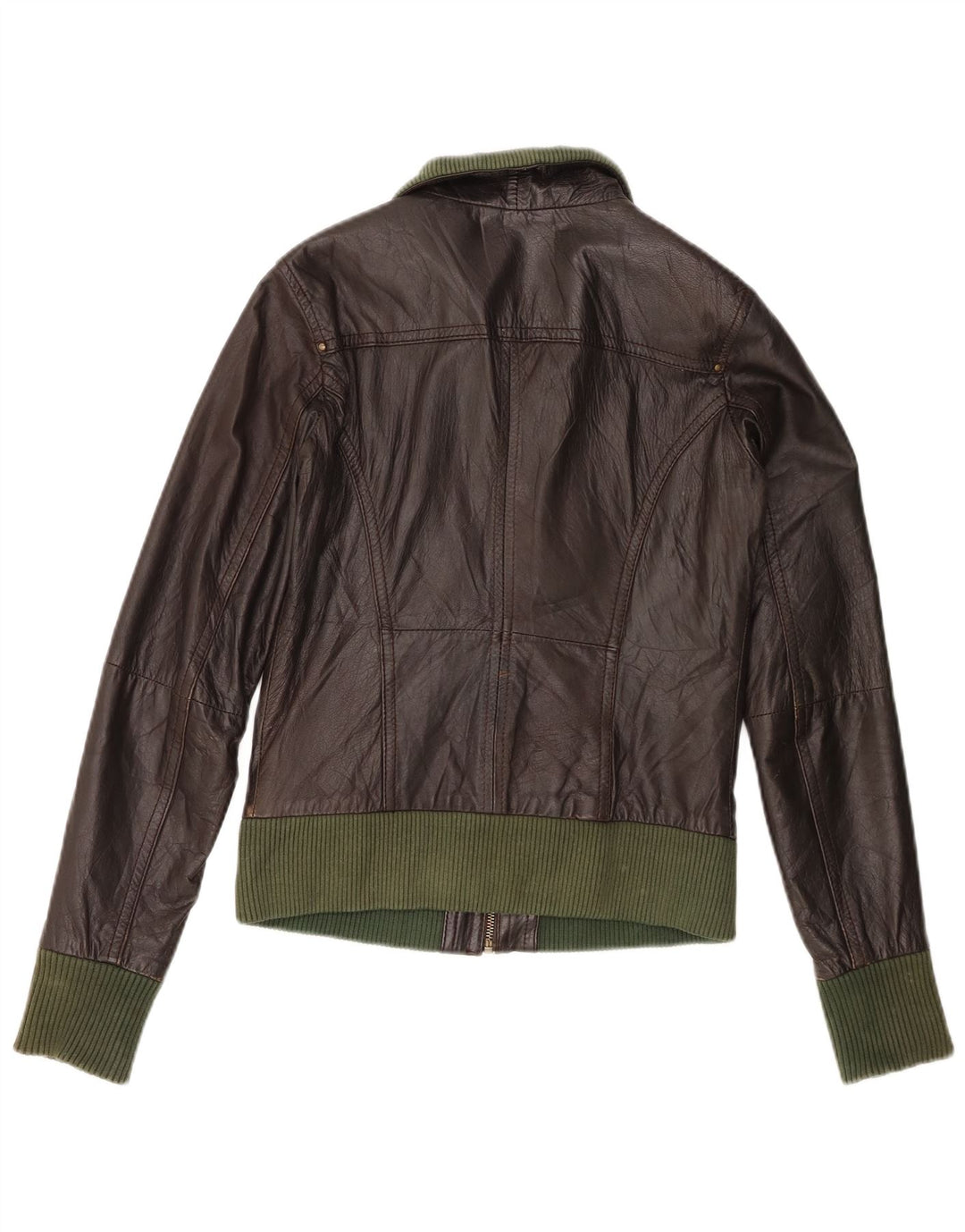 Bershka Chaqueta Bomber De Cuero Para Mujer UK 42 Cuero Marrón Medio