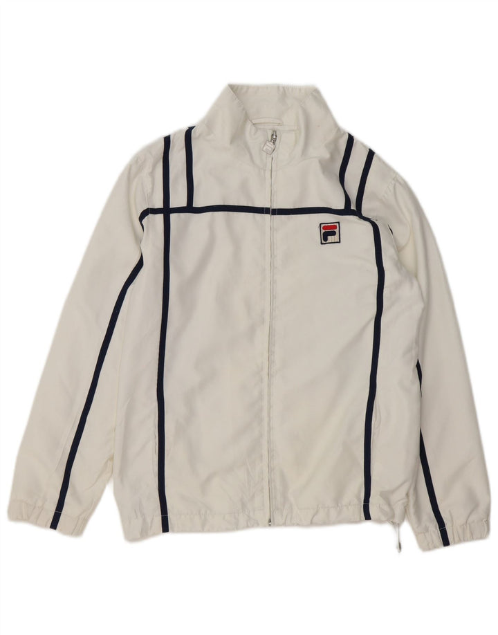 FILA Boys White Line Chándal Top Chaqueta 8-9 Años Blanco Poliéster
