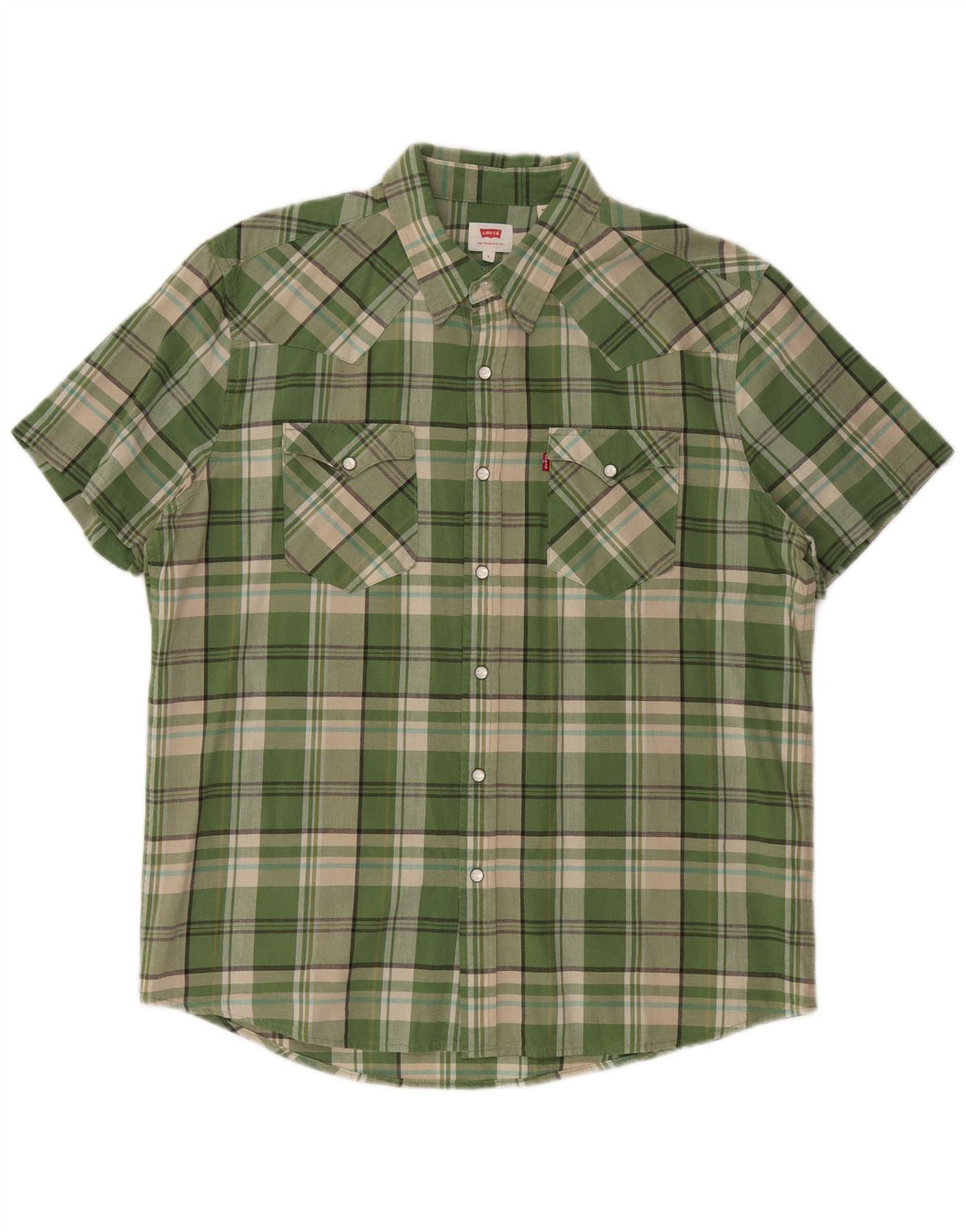 LEVI'S Camisa de manga corta para hombre de algodón a cuadros verdes grandes