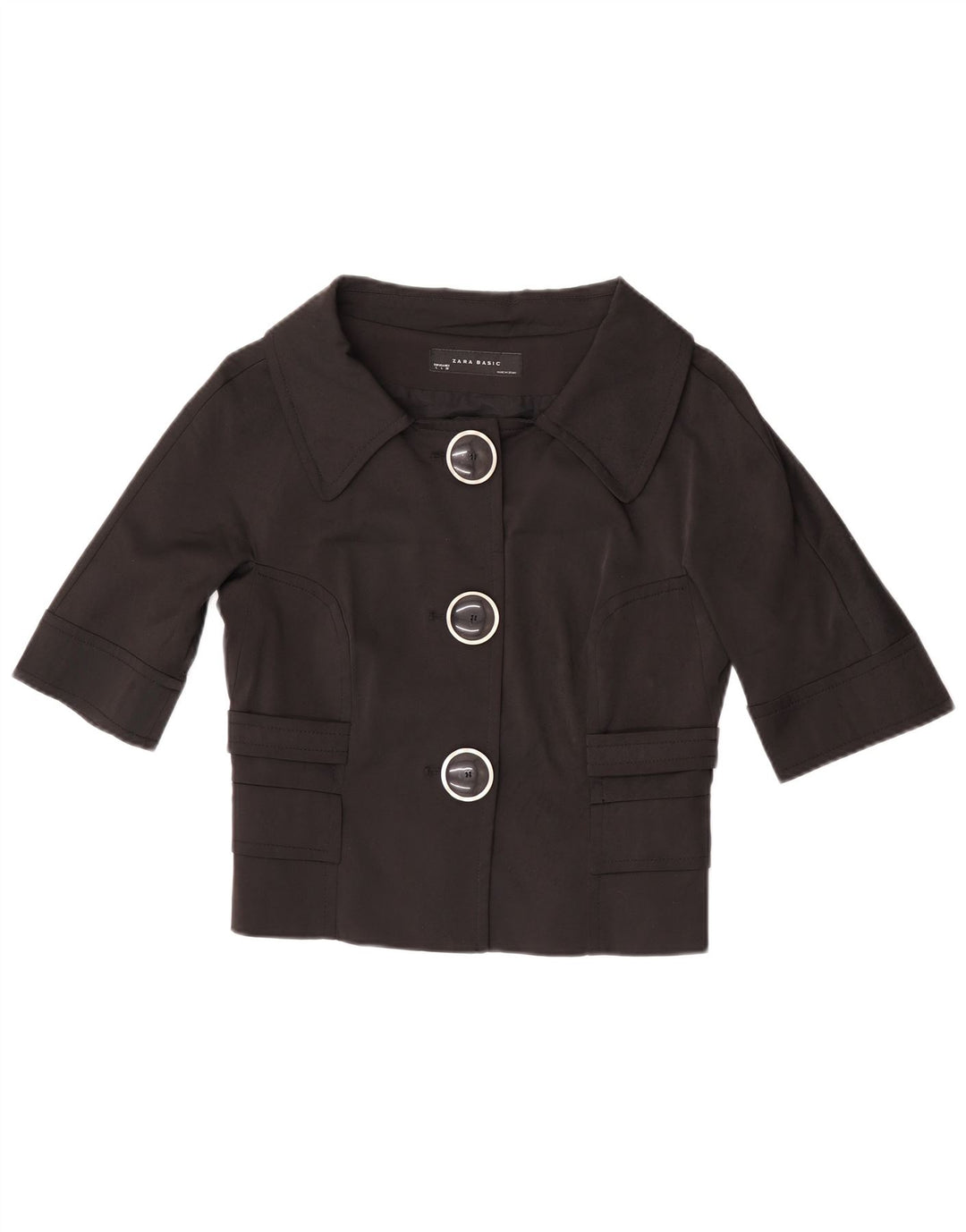 Zara Chaqueta Bolero de 3 Botones y Manga 3/4 para Mujer UK 40 Grande Algodón Negro