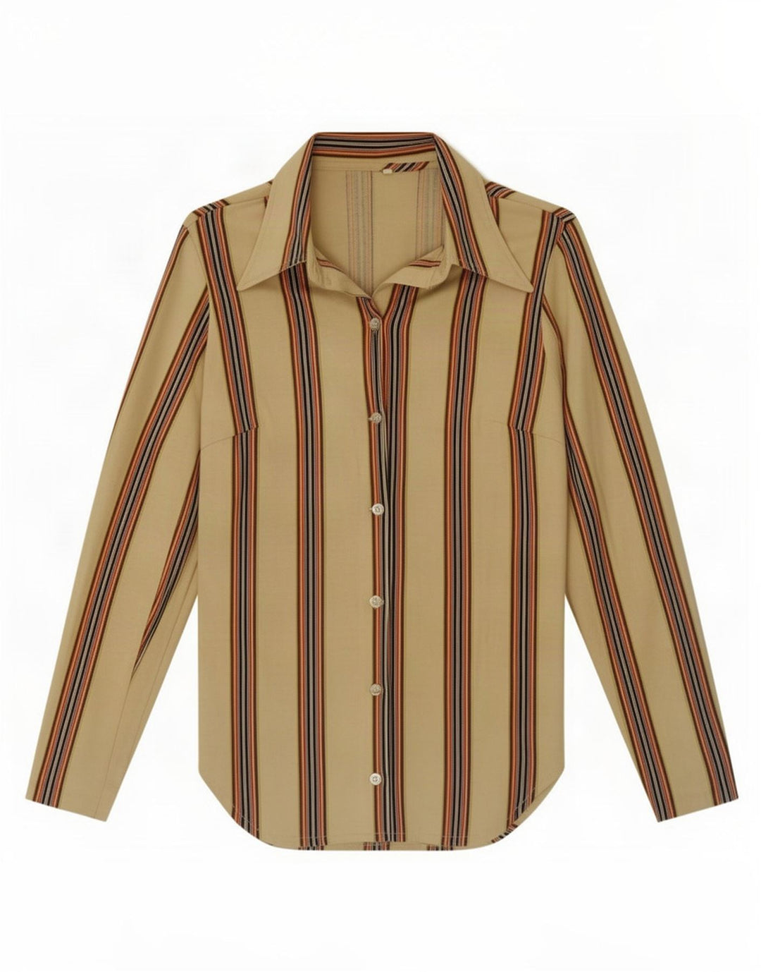 Camisa Vintage Mujer IT 44 Algodón Rayado Beige Medio