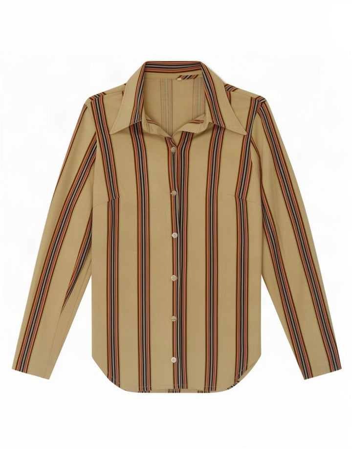 Camisa Vintage Mujer IT 44 Algodón Rayado Beige Medio