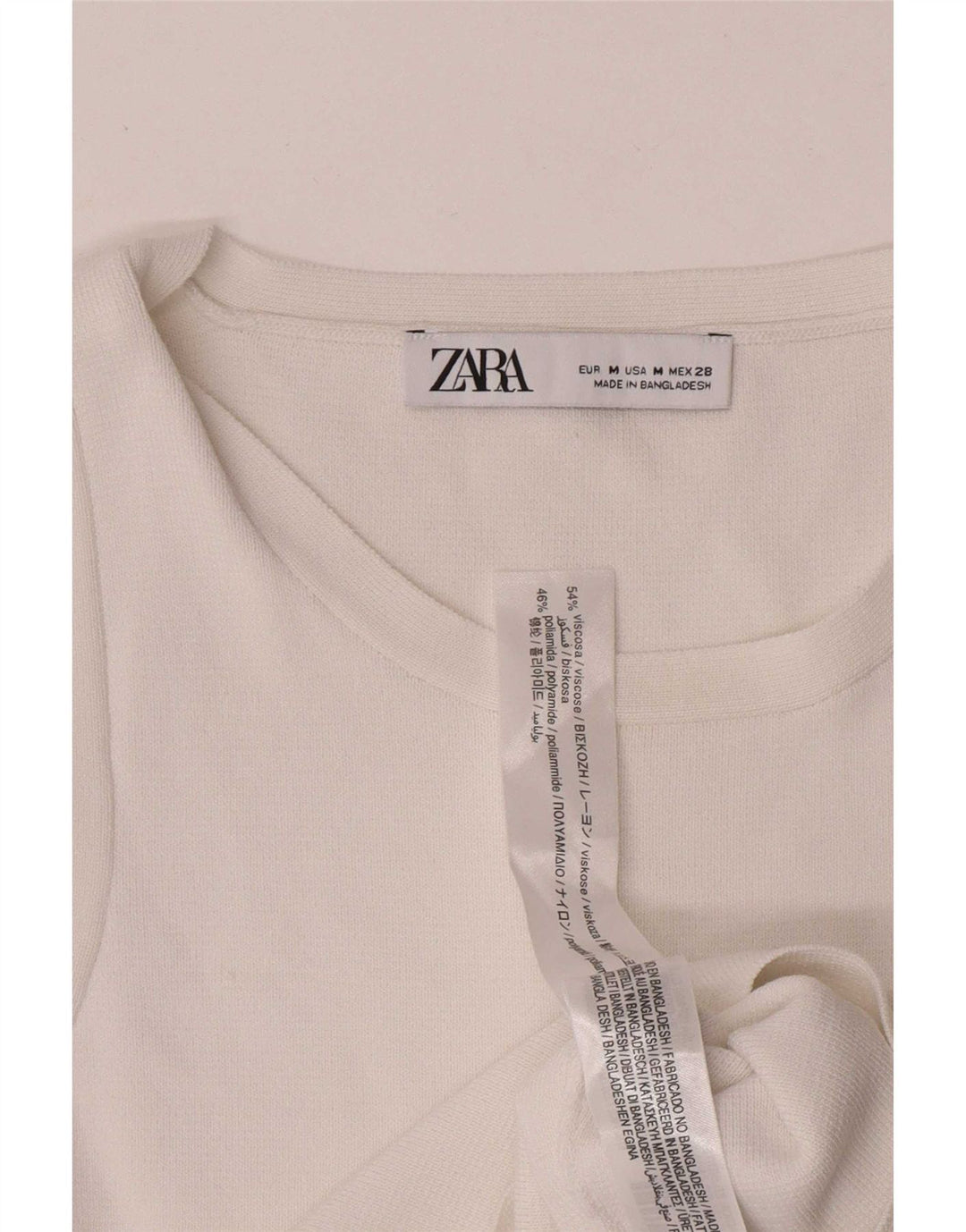 Zara Mujer Crop Vest Top UK 12 Medium Viscosa Blanca