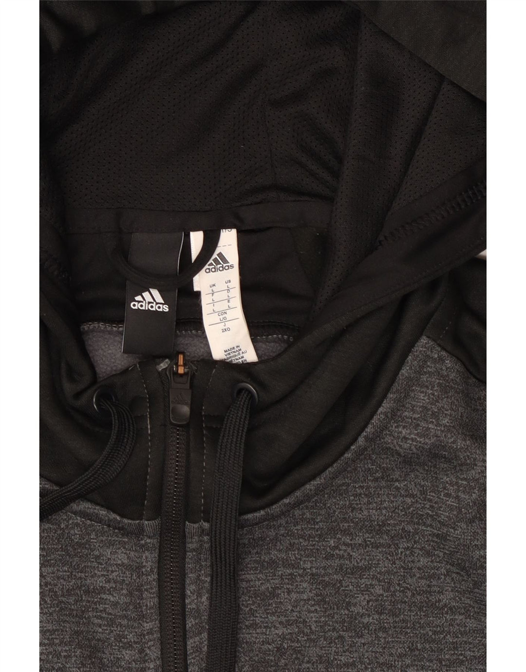 Adidas Hombre Zip Sudadera Con Capucha Suéter Grande Gris Colorblock Poliéster