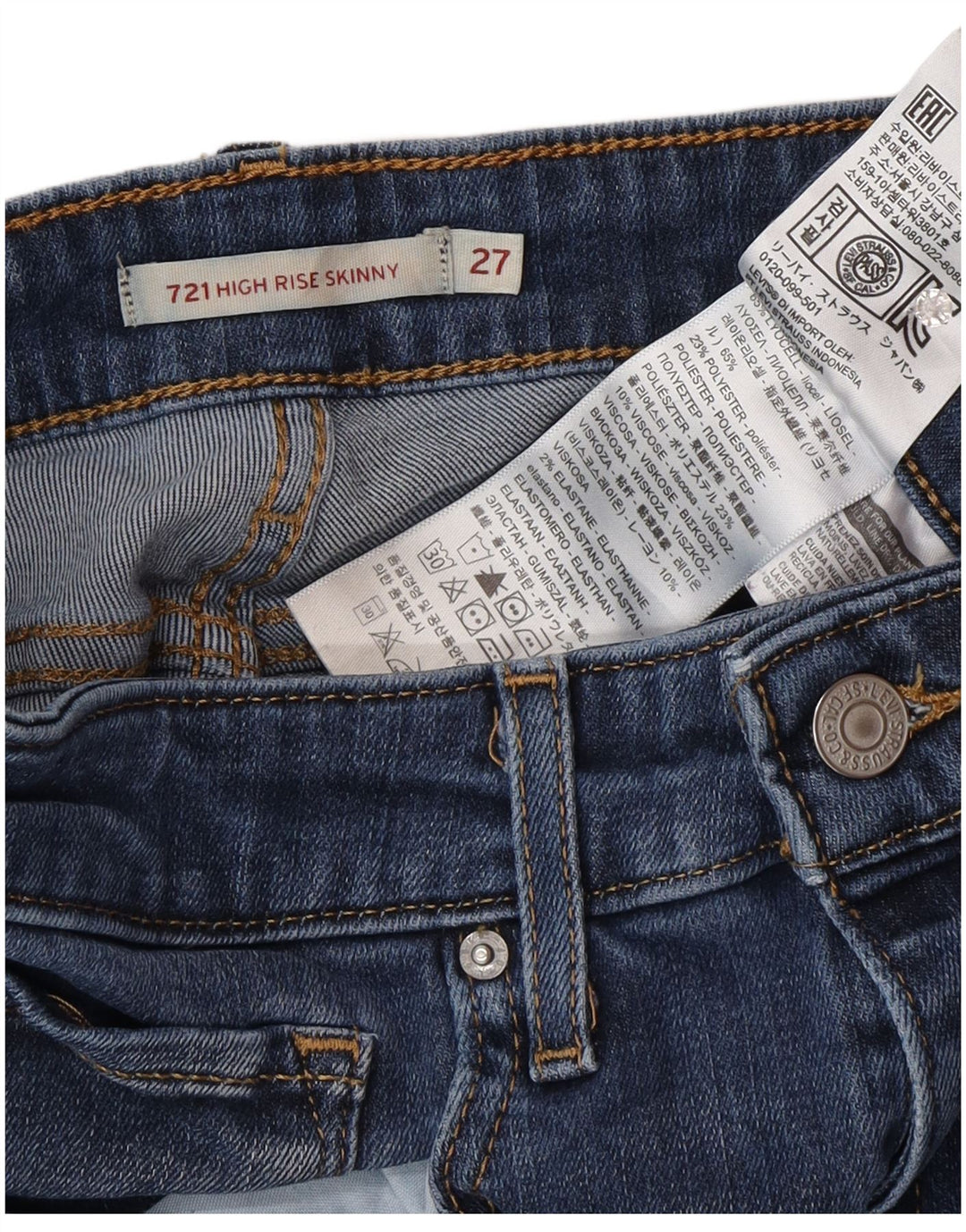 Vaqueros Levi's Mujer 721 De Tiro Alto Skinny W27 L30 Lyocell Azul
