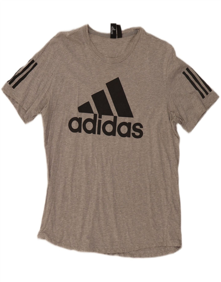 Adidas Hombre Camiseta Gráfica Top Algodón Gris Medio