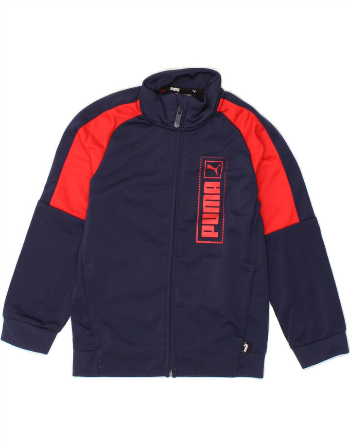 PUMA Boys Graphic Tracksuit Top Jacket 5-6 Years Navy Blue Colourblock Vintage Puma and Second-Hand Puma from Messina Hembry 