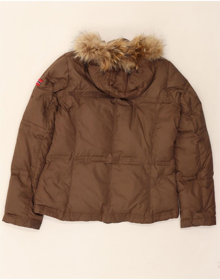 NAPAPIJRI Womens Hooded Padded Jacket UK 16 Large Brown Polyamide Vintage Napapijri and Second-Hand Napapijri from Messina Hembry 