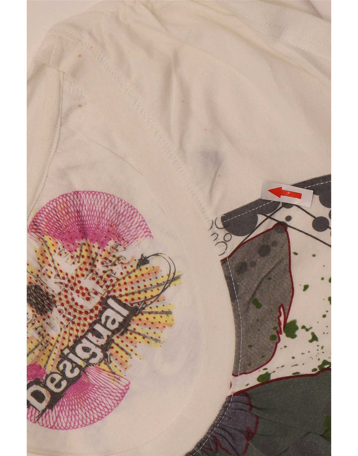Desigual Mujer Camiseta Gráfica Top UK 12 Medio Blanco Poliéster