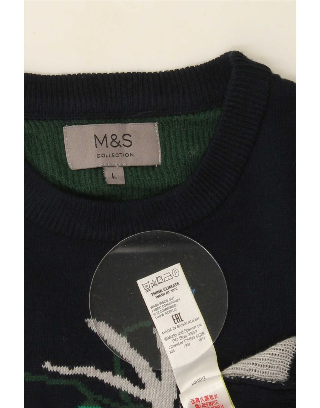 Marks & Spencer - Jersey de cuello redondo para hombre, talla grande, azul marino, Navidad