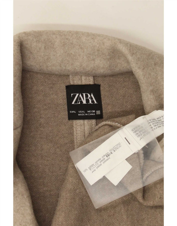 Zara Mujer Abrigo Abierto UK 46 Grande Poliéster Beige