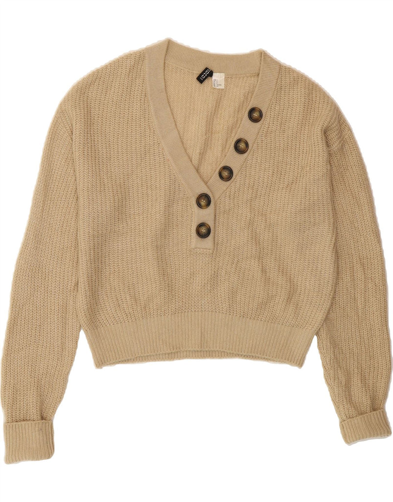 H&M Womens Oversized Crop V-Neck Jumper Sweater UK 10 Small Beige Acrylic Vintage H&M and Second-Hand H&M from Messina Hembry 