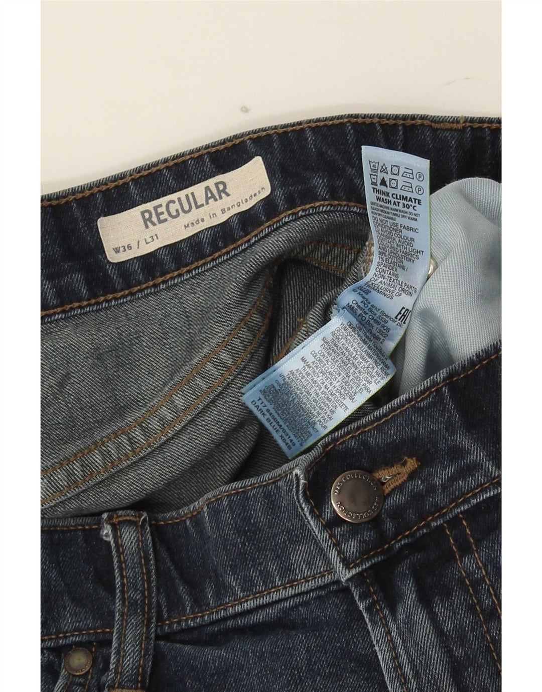 Marks & Spencer Vaqueros rectos regulares para hombre W36 L31 Algodón azul