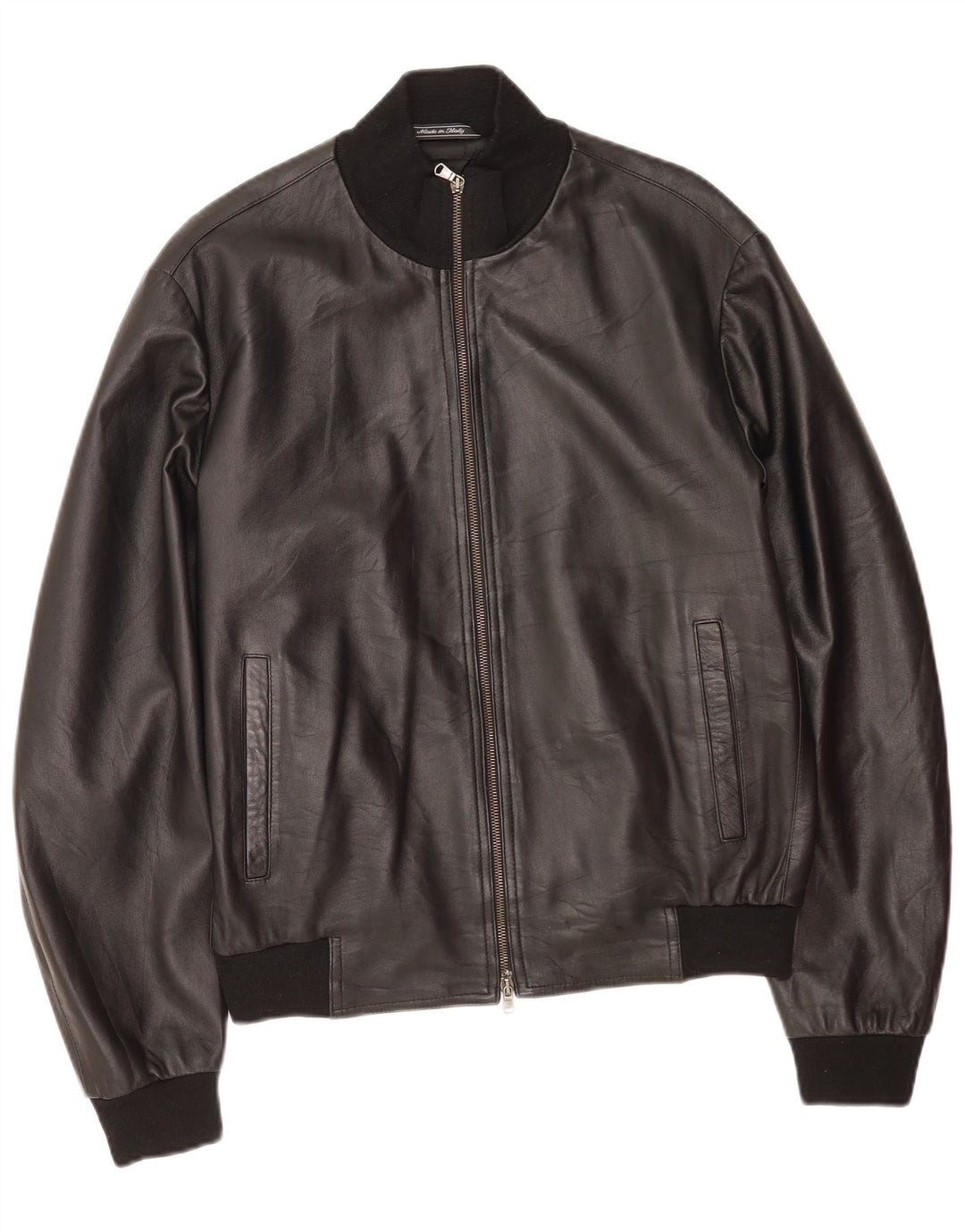 Chaqueta de cuero vintage para hombre IT 50 cuero negro grande