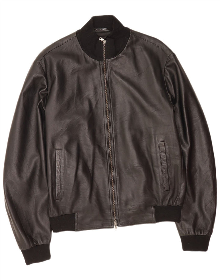 Chaqueta de cuero vintage para hombre IT 50 cuero negro grande