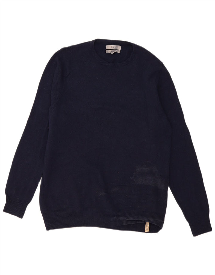 Marks & Spencer Jersey de cuello redondo para hombre de lana de cordero azul marino mediano