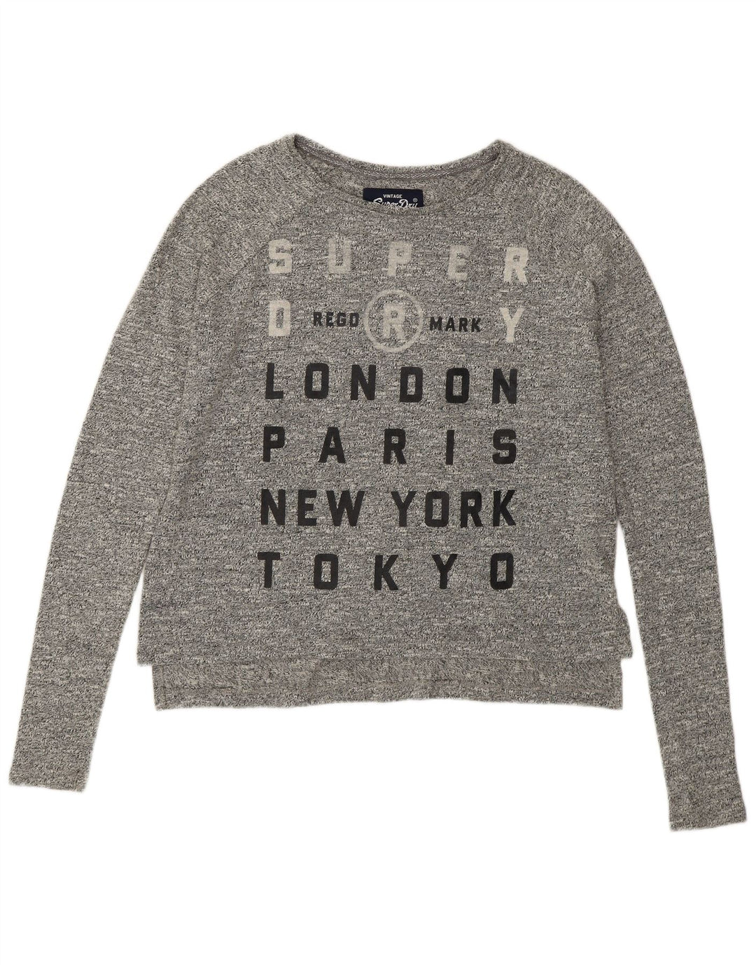 SUPERDRY Top gráfico extragrande para mujer, manga larga, talla 40, algodón gris pequeño