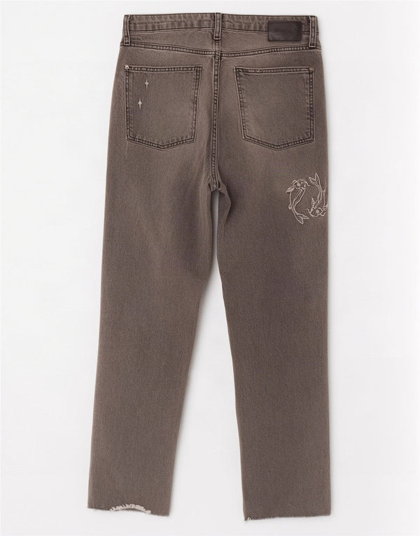 Desigual Jeans rectos con patrón abstracto para mujer EU 42 Large W32 L28 Gris