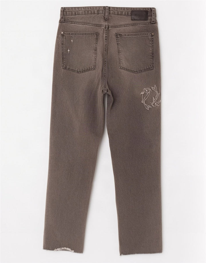Desigual Jeans rectos con patrón abstracto para mujer EU 42 Large W32 L28 Gris