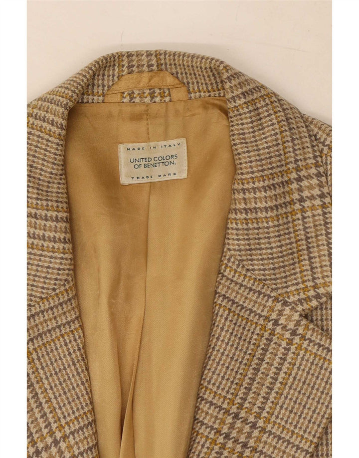 Benetton Chaqueta Americana De 2 Botones IT 46 Large De Lana De Pata De Gallo Beige