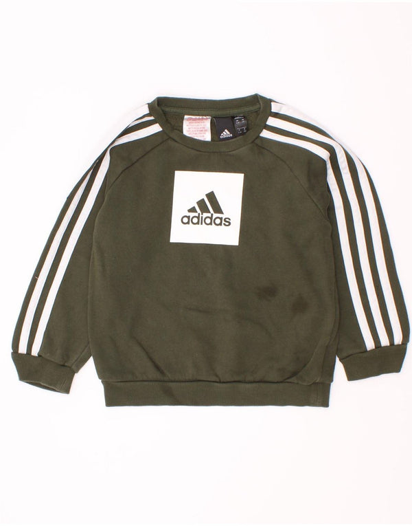 Adidas Boys Graphic Sudadera Jumper 3-4 años Verde Algodón