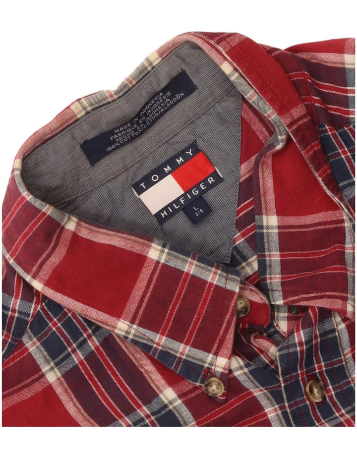 Camisa Tommy Hilfiger para hombre de algodón a cuadros rojos grandes