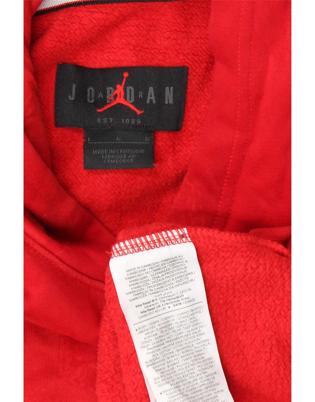 Jordan - Sudadera con capucha para hombre, talla grande, color rojo, algodón geométrico