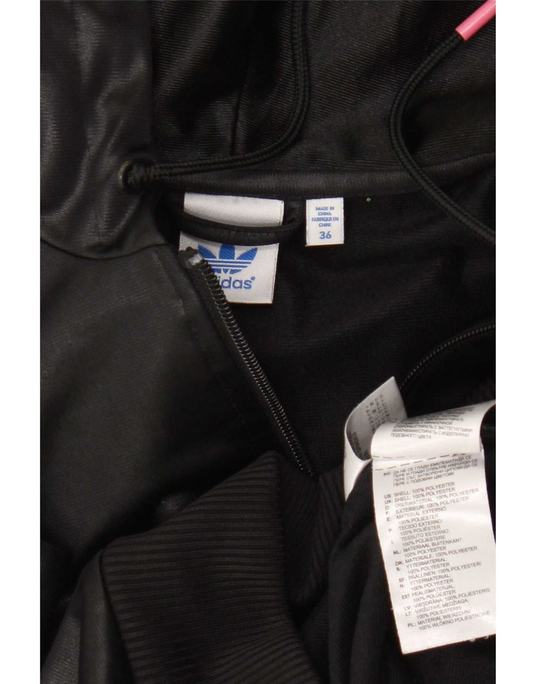 Adidas - Chaqueta de chándal con capucha para mujer, talla 36, poliéster negro pequeño