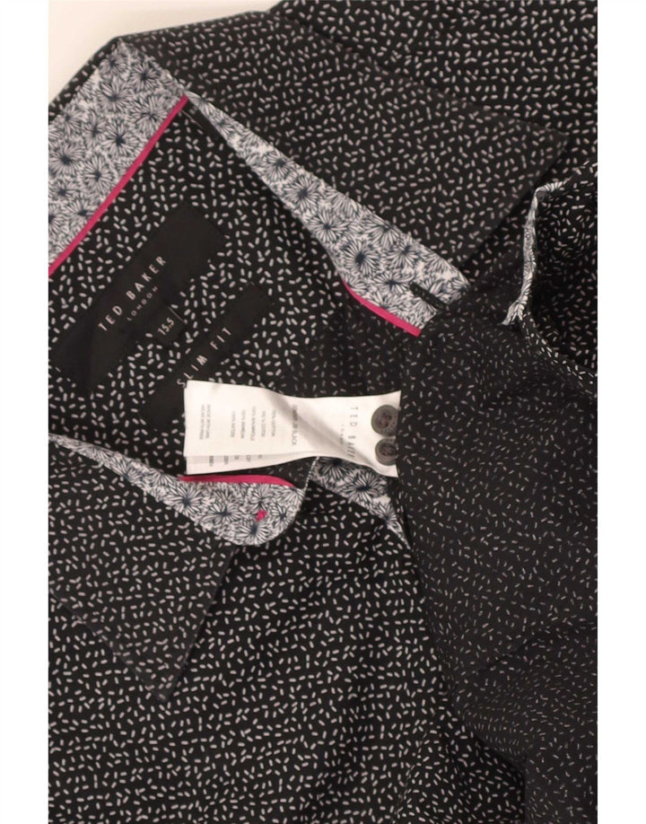 Ted Baker Camisa ajustada con estampado abstracto para hombre, talla 15 1/2, mediana, negra