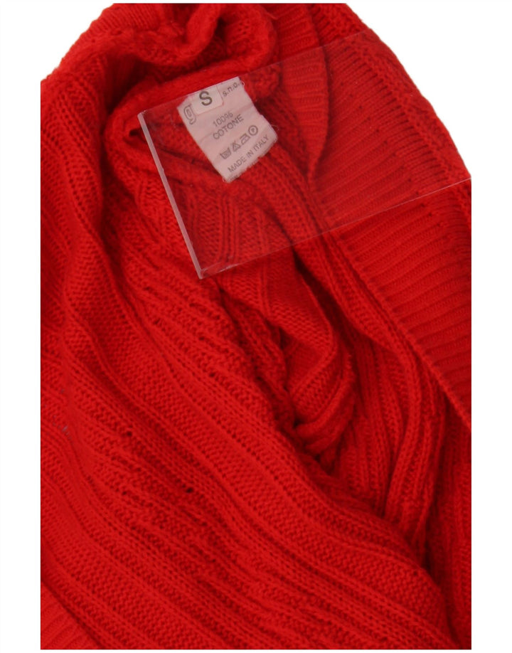 VINTAGE Mujer Oversize Longline Cardigan Suéter Reino Unido 10 Pequeño Algodón Rojo