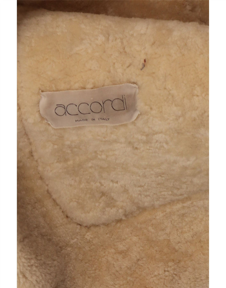 Vintage hombres shearling chaqueta Reino Unido 38 cuero marrón medio clásico