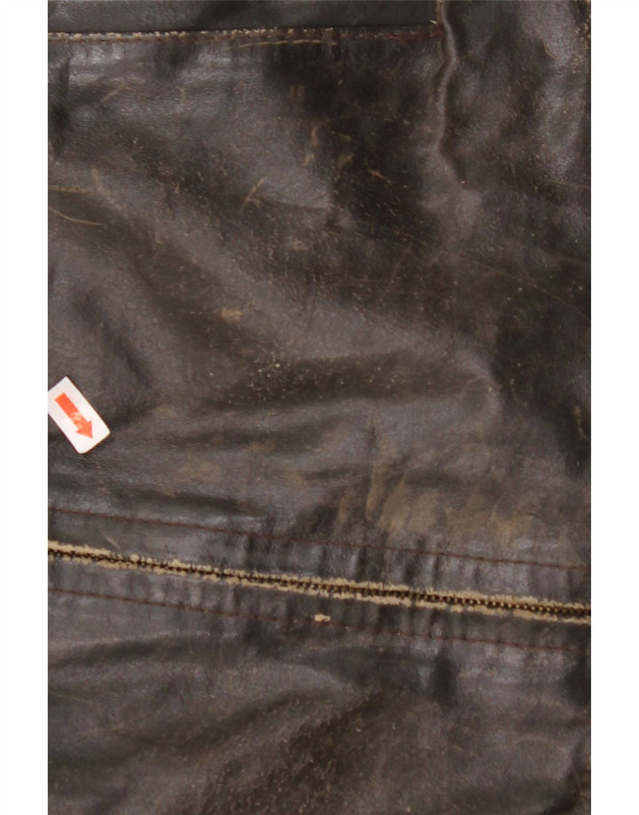VINTAGE Chaqueta de cuero de manga 3/4 para mujer Reino Unido 14 Cuero marrón medio