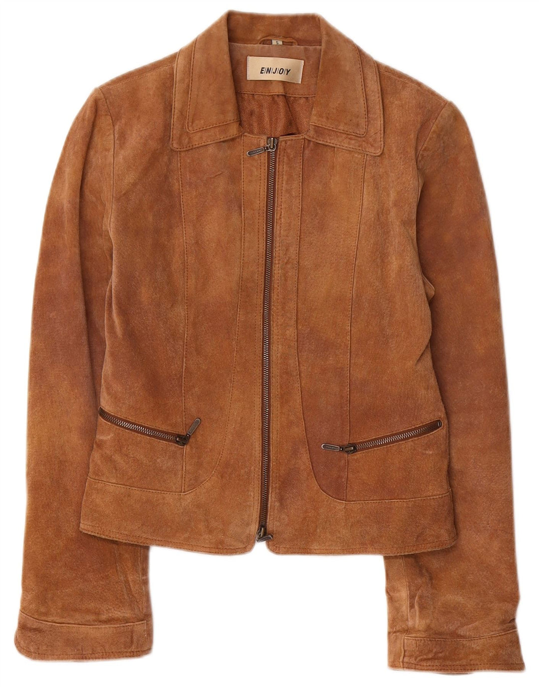 ENJOY Chaqueta de ante para mujer UK 10 Small Brown Leather
