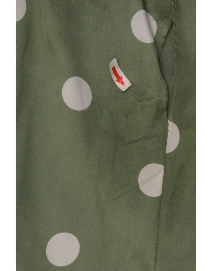Zara Mujer Crop Blusa Extragrande Top UK 10 Pequeño Poliéster De Lunares Verdes