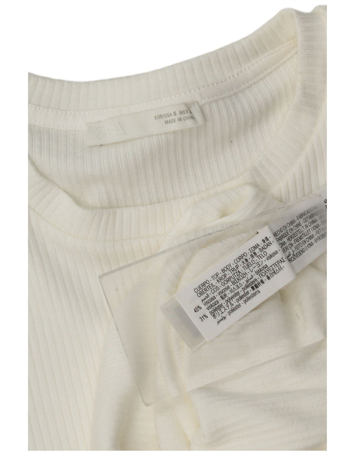Zara Mujer Crop Batwing Blusa Top UK 8 Small White Viscosa