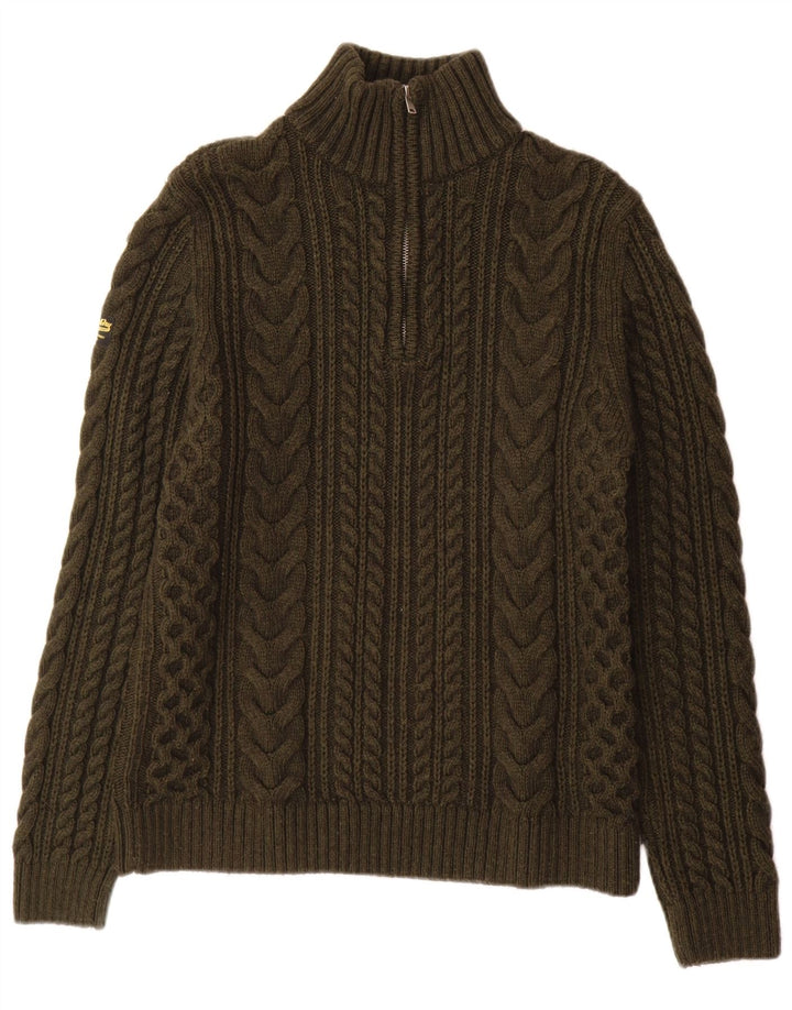 Superdry Jersey De Lana Caqui Con Cremallera Y Cuello Para Hombre