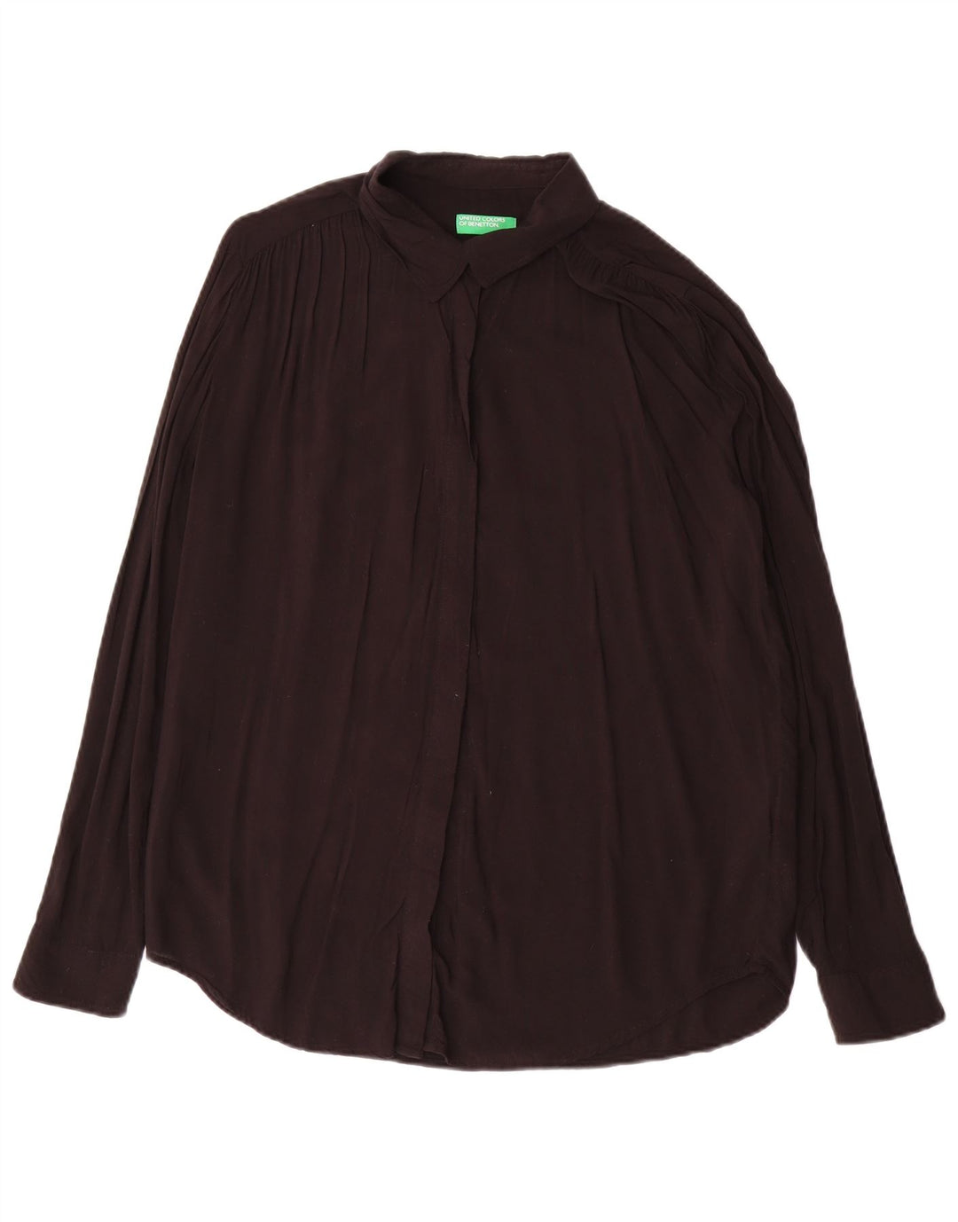 Benetton Blusa Camisera Extragrande Mujer UK 46 Large Viscosa Negra