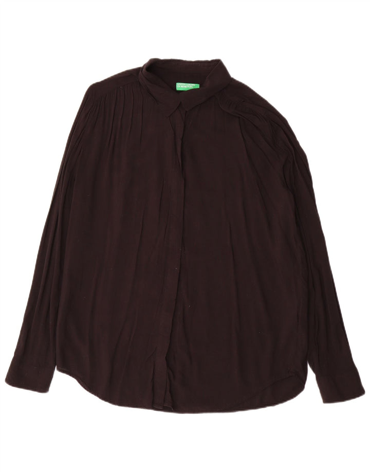 Benetton Blusa Camisera Extragrande Mujer UK 46 Large Viscosa Negra