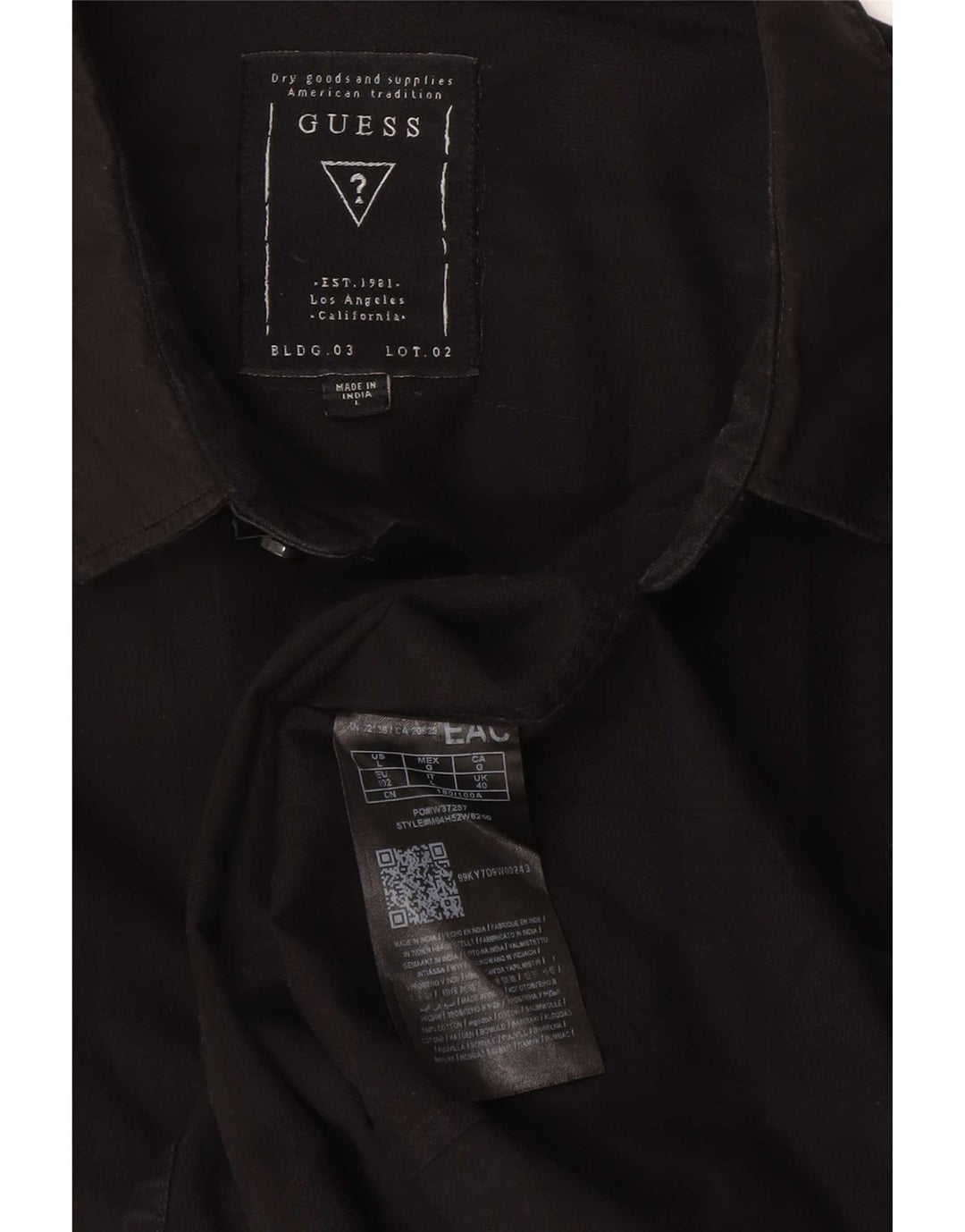 Guess Camisa Slim Fit De Algodón A Cuadros Negro Grande Hombre