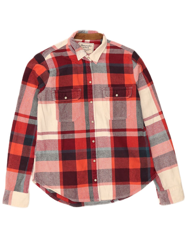 Abercrombie & Fitch Camisa de franela para mujer UK 10 Small Red Check Cotton