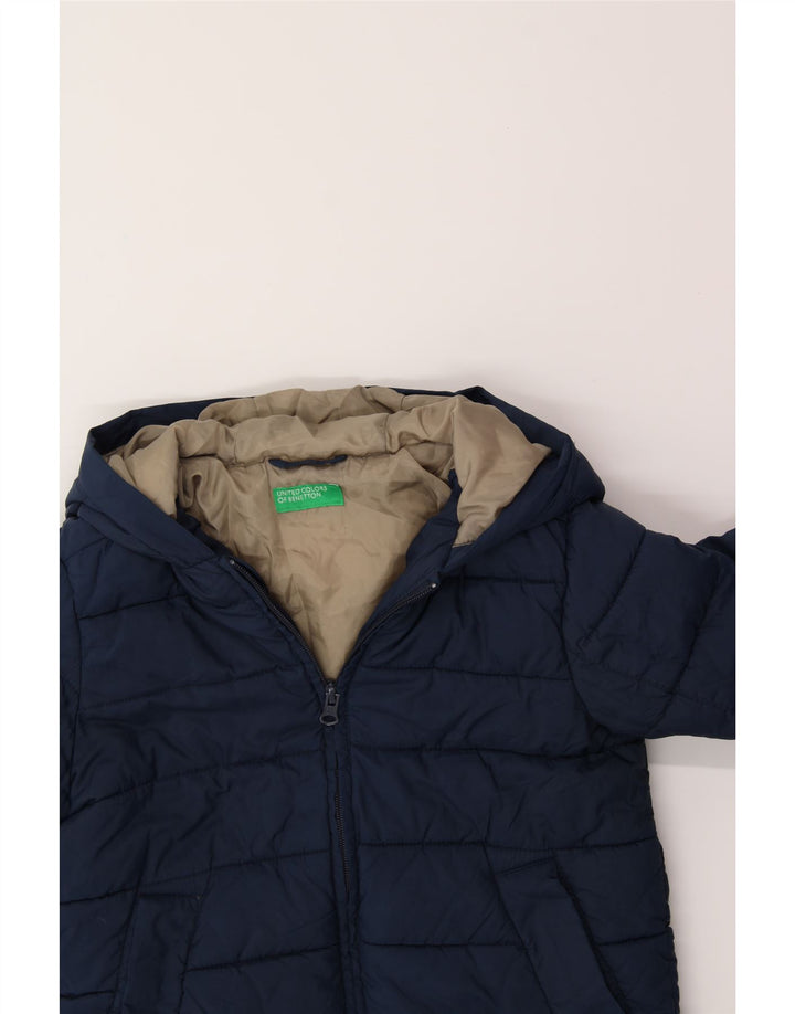 BENETTON Boys Hooded Padded Jacket 6-7 Years Small Navy Blue Polyester Vintage Benetton and Second-Hand Benetton from Messina Hembry 