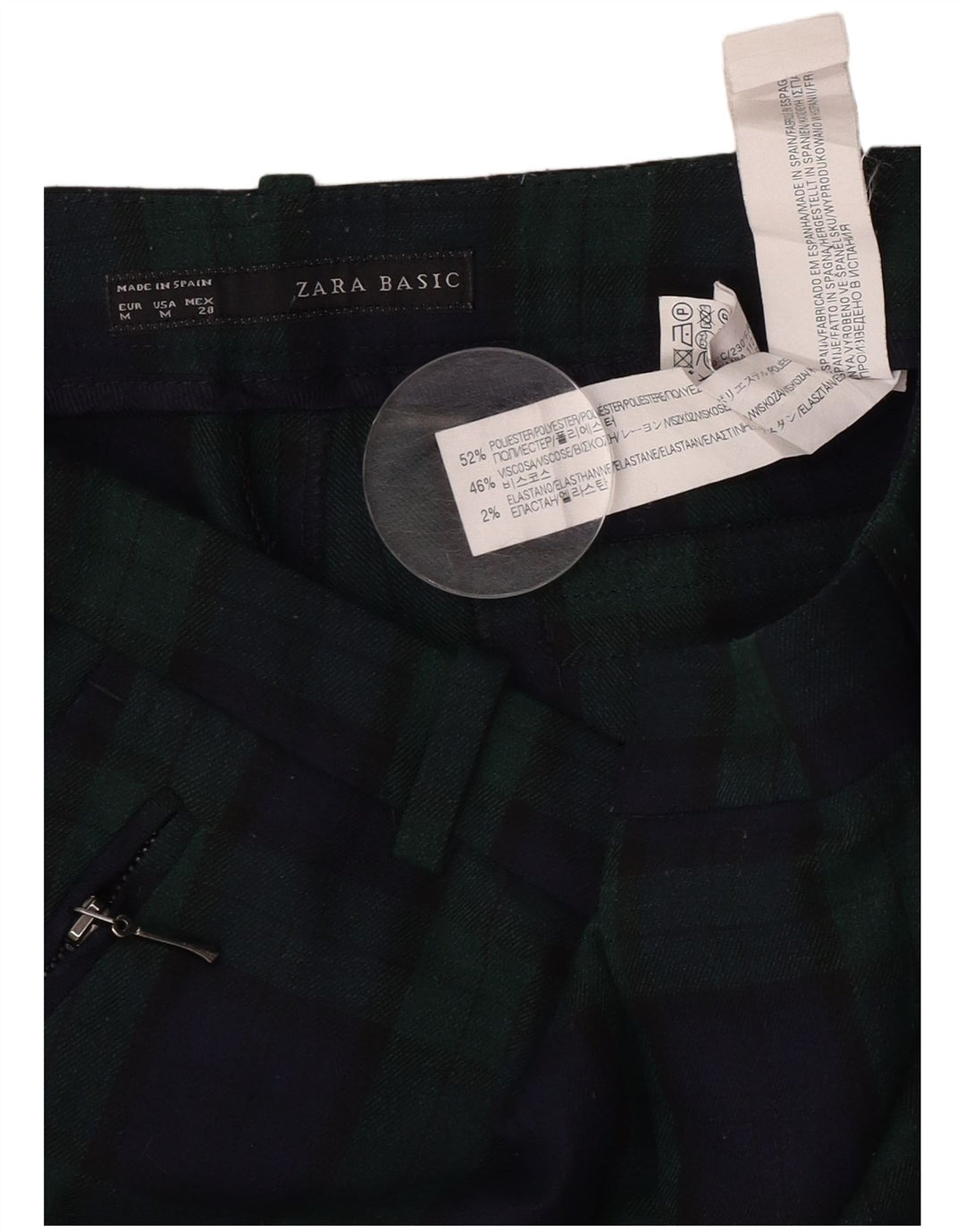 Zara Mujer Pantalón Recto Cropped Mediano W30 L24 Poliéster A Cuadros Verde