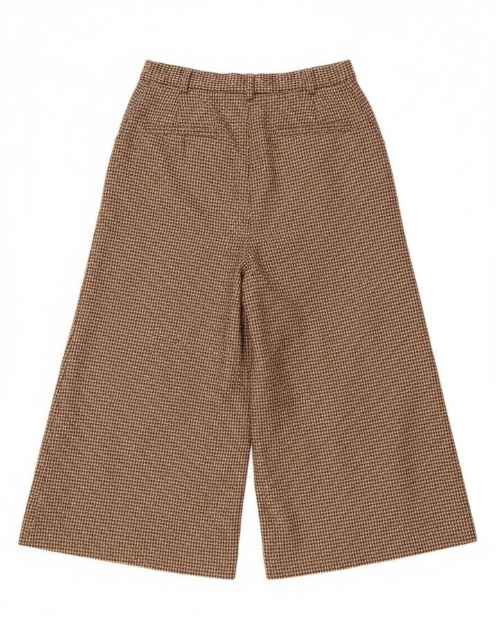 Vintage mujer Capri pantalones IT 42 Medio W26 Lana de pata de gallo marrón