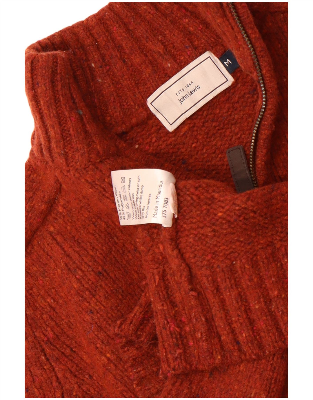 John Lewis Jersey para Hombre con Cuello y Cremallera de Lana Merino moteada en Granate Medio