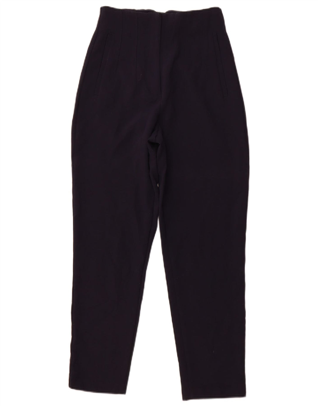 ZARA Mujer Pantalón Casual Cónico De Tiro Alto XS W24 L26 Azul Marino