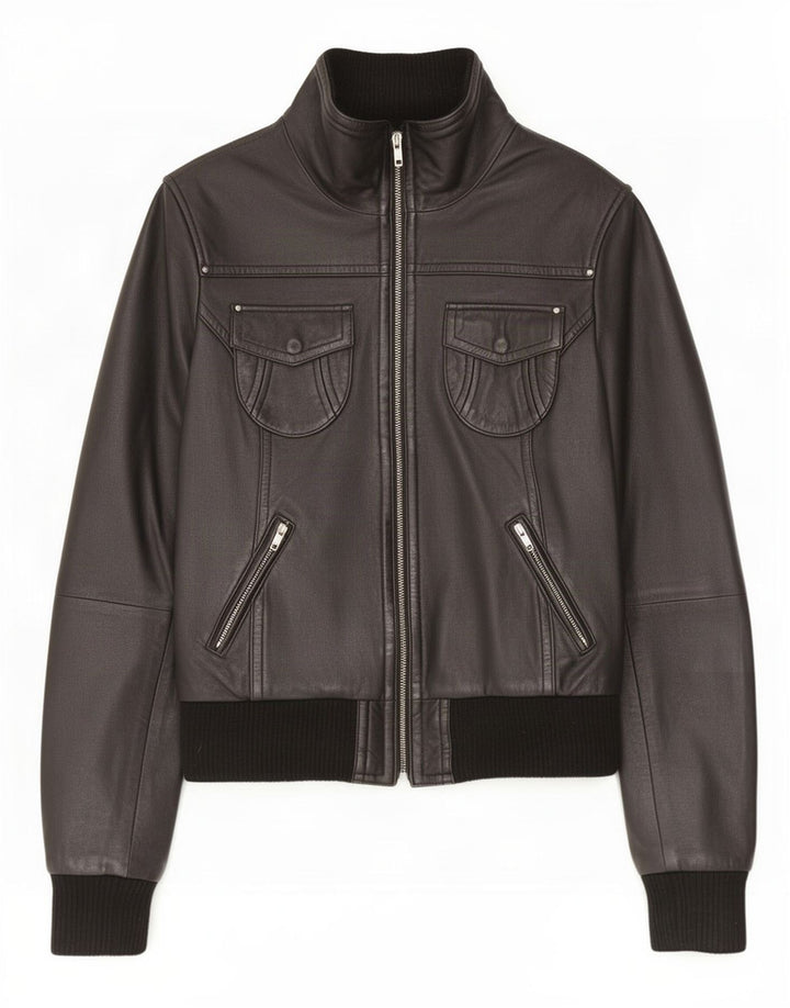 Carrie Hoxton Chaqueta de cuero para mujer UK 44 Mediana Negro