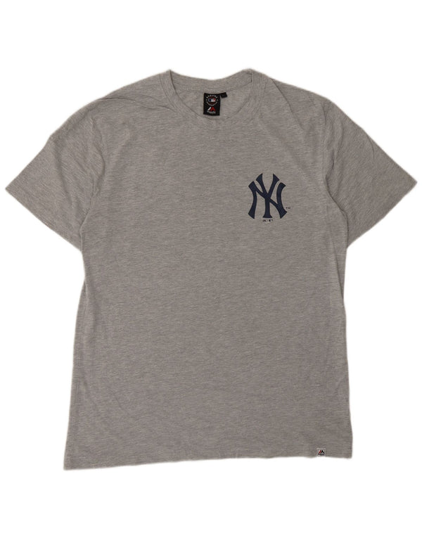 Majestic Mens Yankees Graphic Camiseta Top Grande Gris Algodón